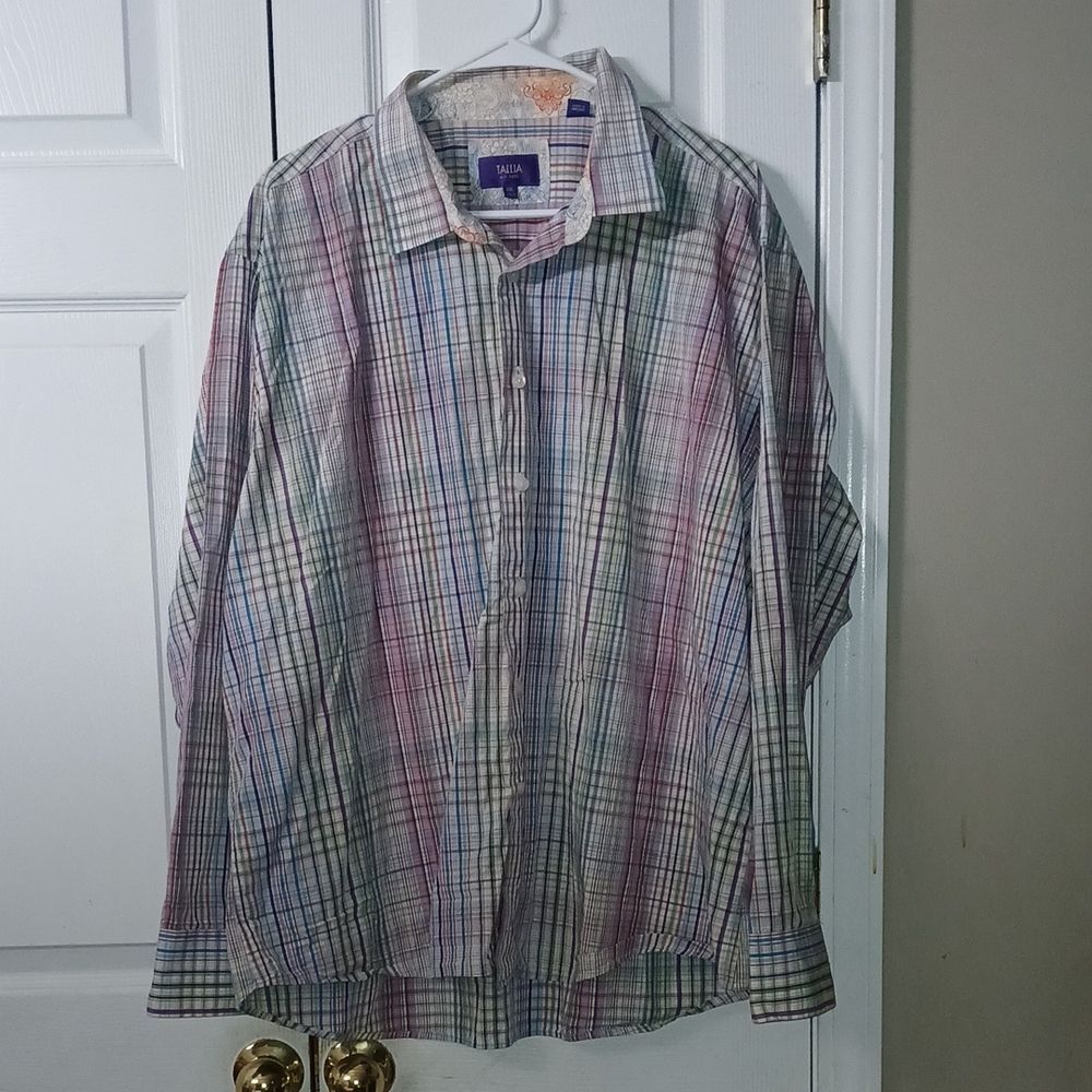 Tallia  mens button down plaid striped dress shirt Sz XXL  18.5 NWOT